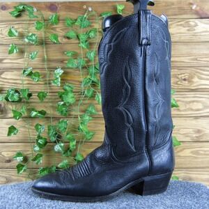Dan Post Men's 10.5D Black Leather Cowboy‎ Western Boots Stitch Detail